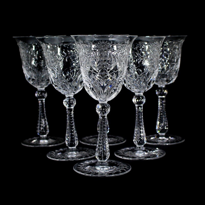 6 wine glasses with flower garlands, Josephinenhütte, Service Stefanie, around 1900