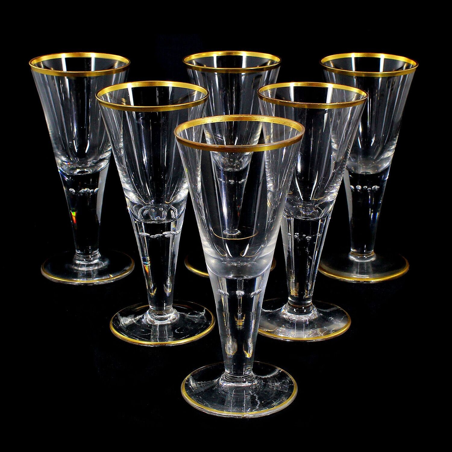 6 goblets with pierced air beads, Josephinenhütte, designed by A. Gerlach