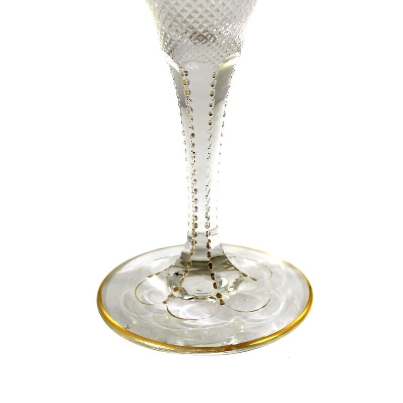 Stem glass made of colorless glass with relief and burnished gold painting, Josephinenhütte