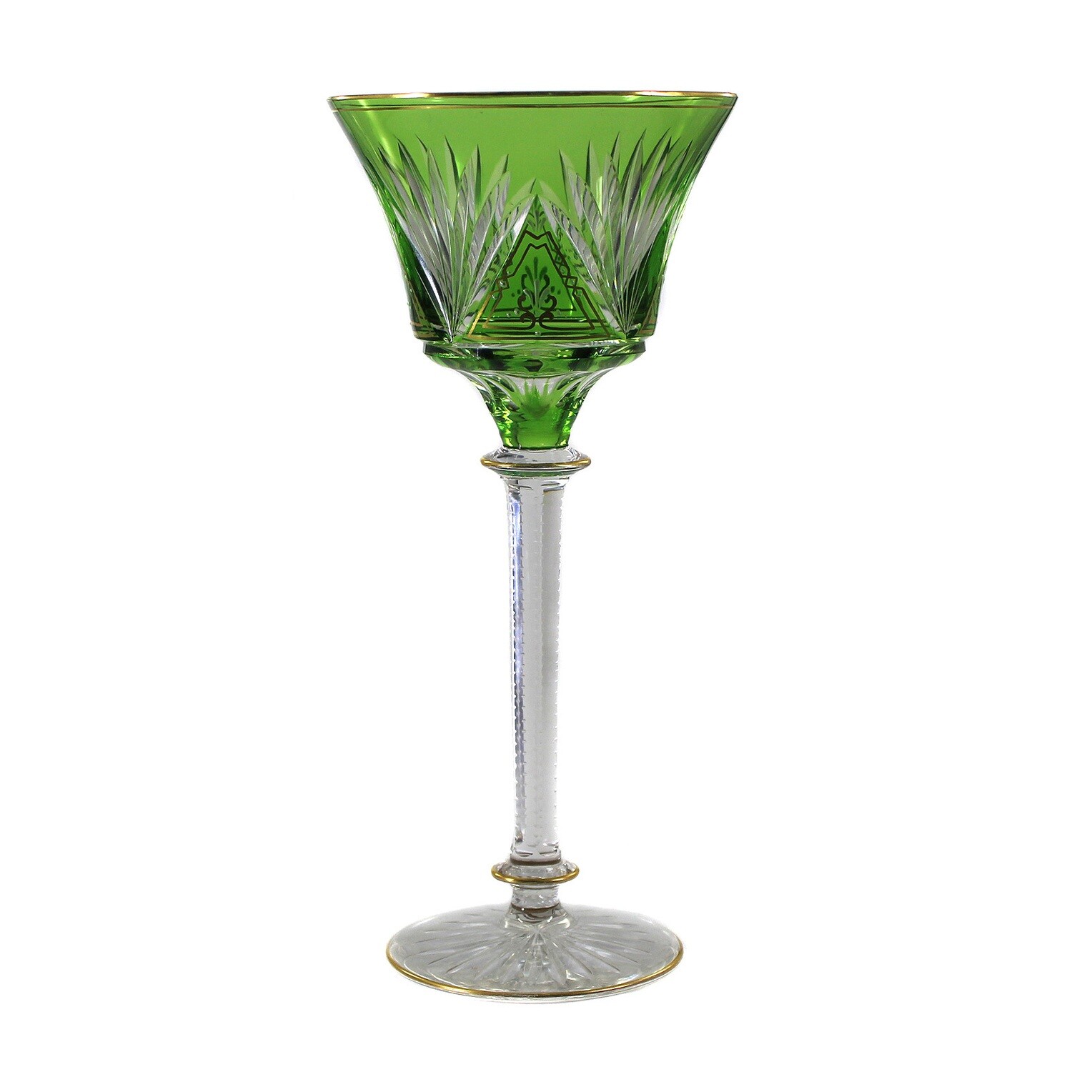 Stem glass with light green bowl &amp; enamel painting, Josephinenhütte around 1900