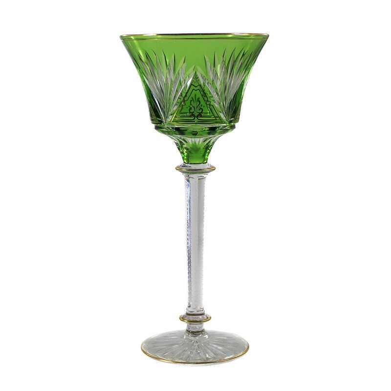 Stem glass with light green bowl &amp; enamel painting, Josephinenhütte around 1900