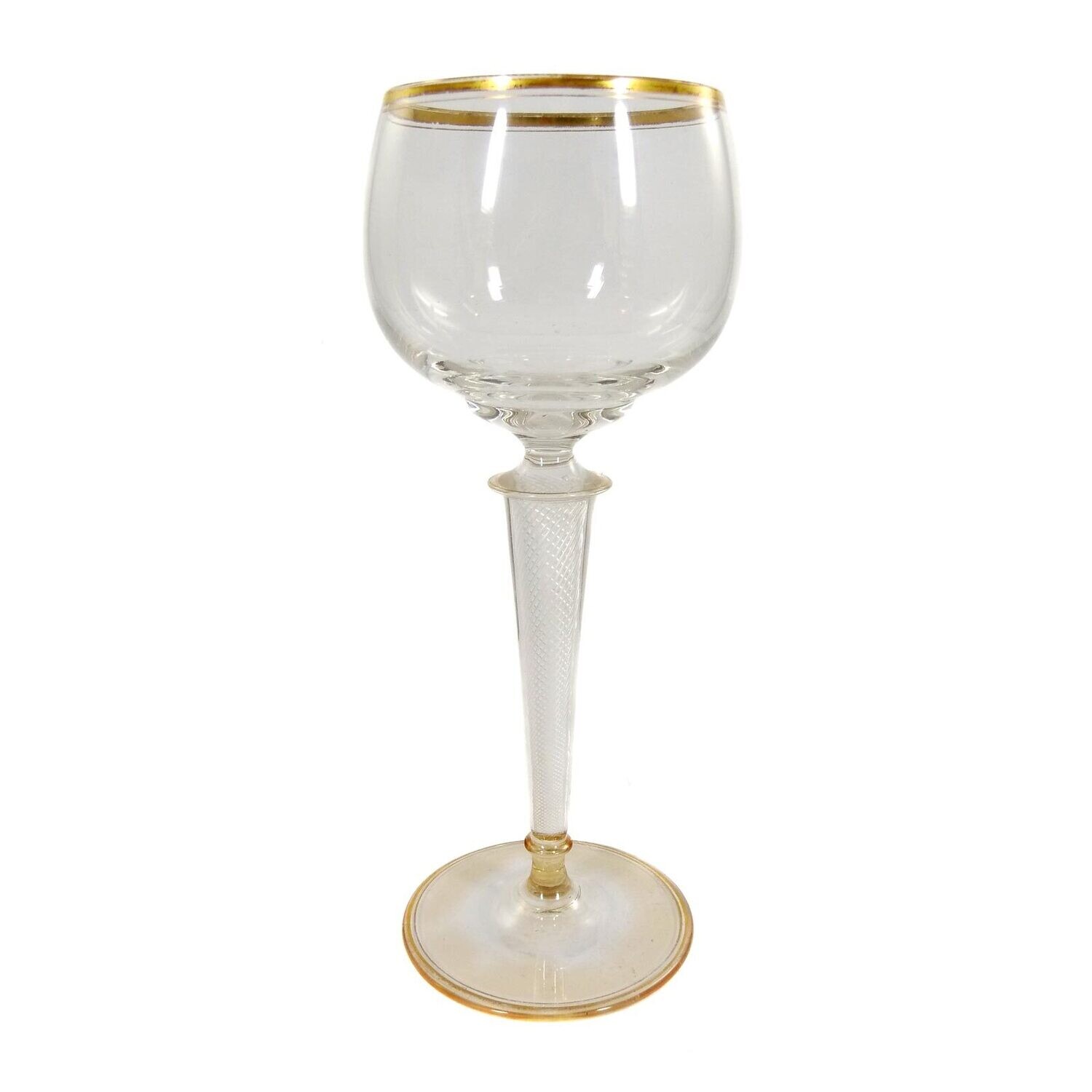 Red wine glass with spiral threads, Josephinenhütte, designed by A. Gerlach around 1890
