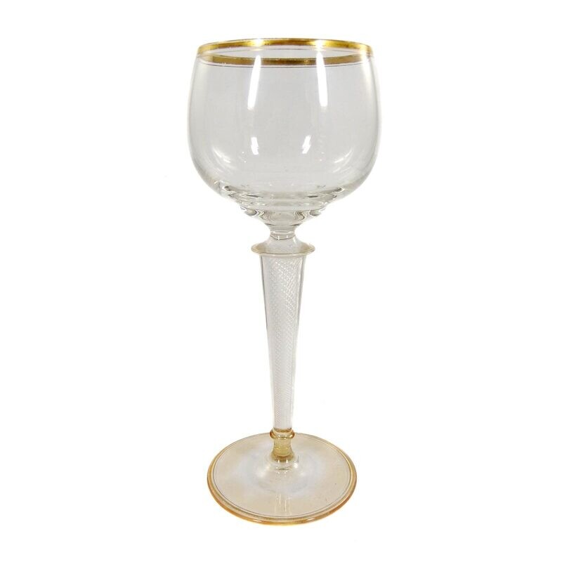 Red wine glass with spiral threads, Josephinenhütte, designed by A. Gerlach around 1890