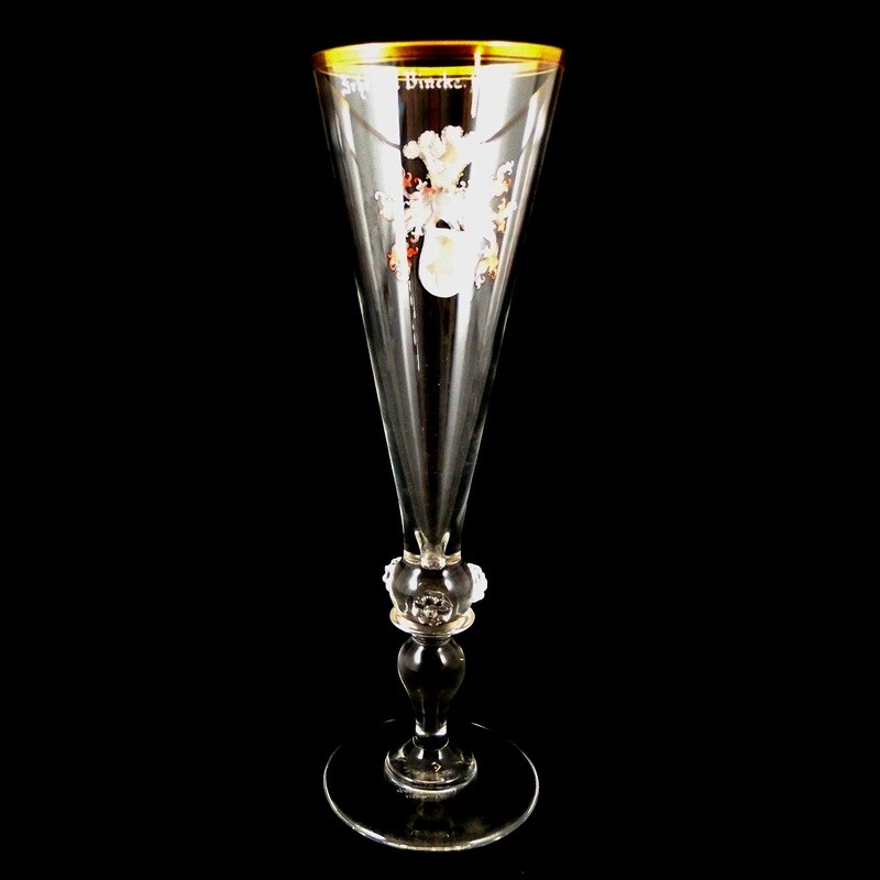 Champagne flute with painted coat of arms, Josephinenhütte, Gebr. Goedecke around 1895