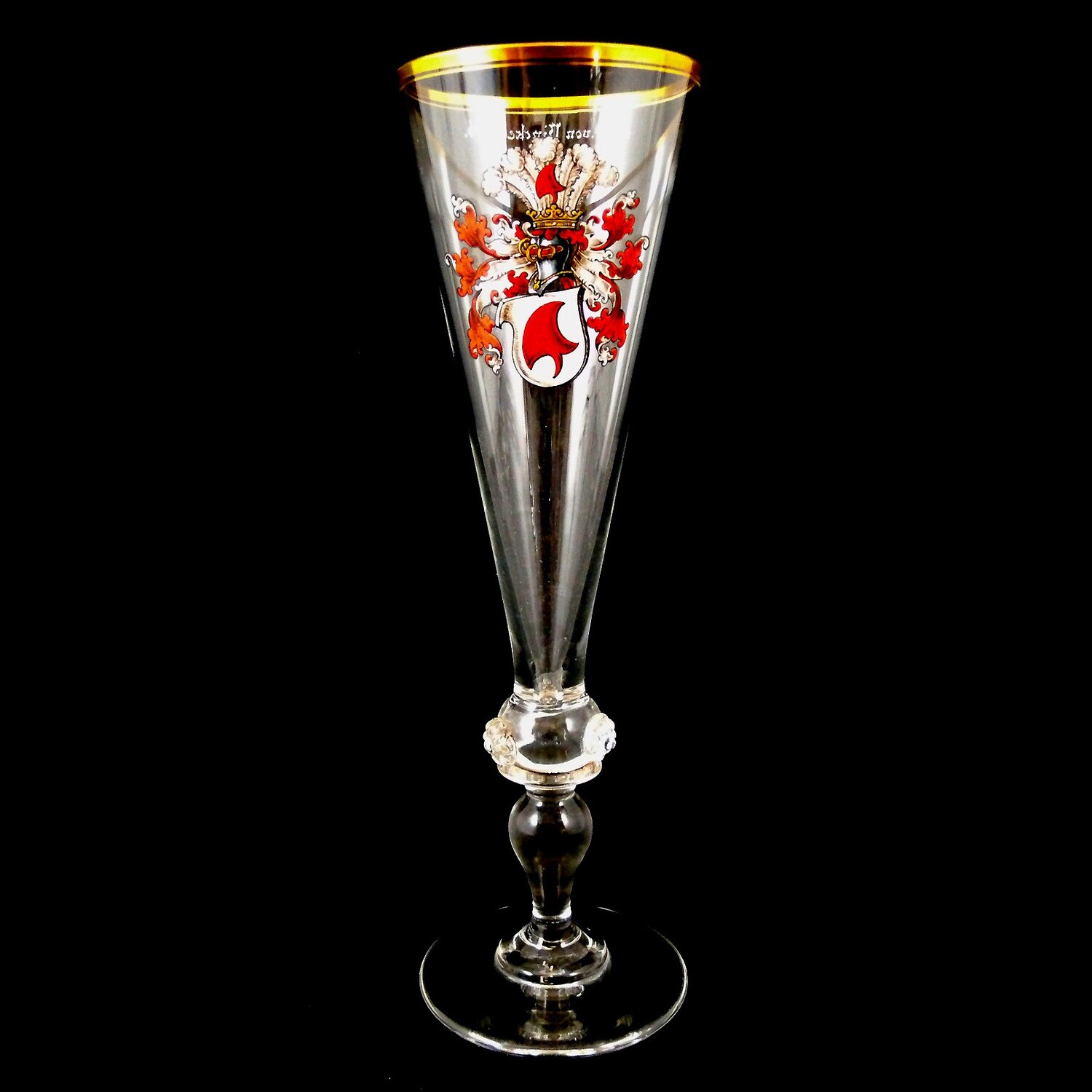 Champagne flute with painted coat of arms, Josephinenhütte, Gebr. Goedecke around 1895