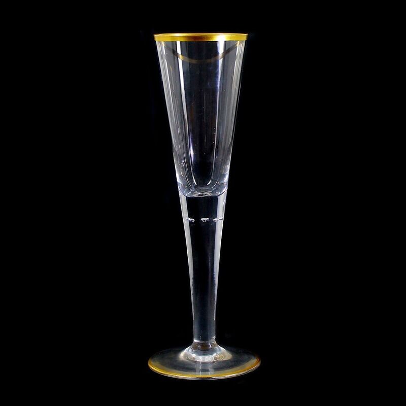 6 champagne flutes with pierced air beads, Josephinenhütte, designed by A. Gerlach