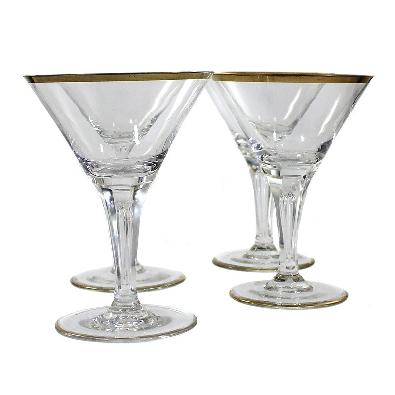 1st of 4. Champagne bowl with faceted shaft and pierced air bubbles