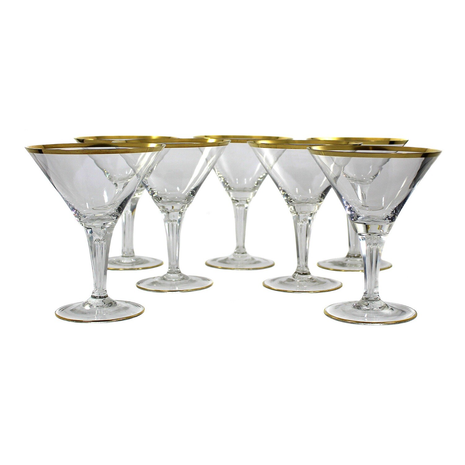 1st of 7. Champagne bowl with faceted shaft and pierced air bubbles