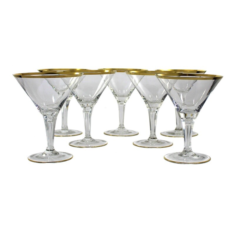 1st of 7. Champagne bowl with faceted shaft and pierced air bubbles