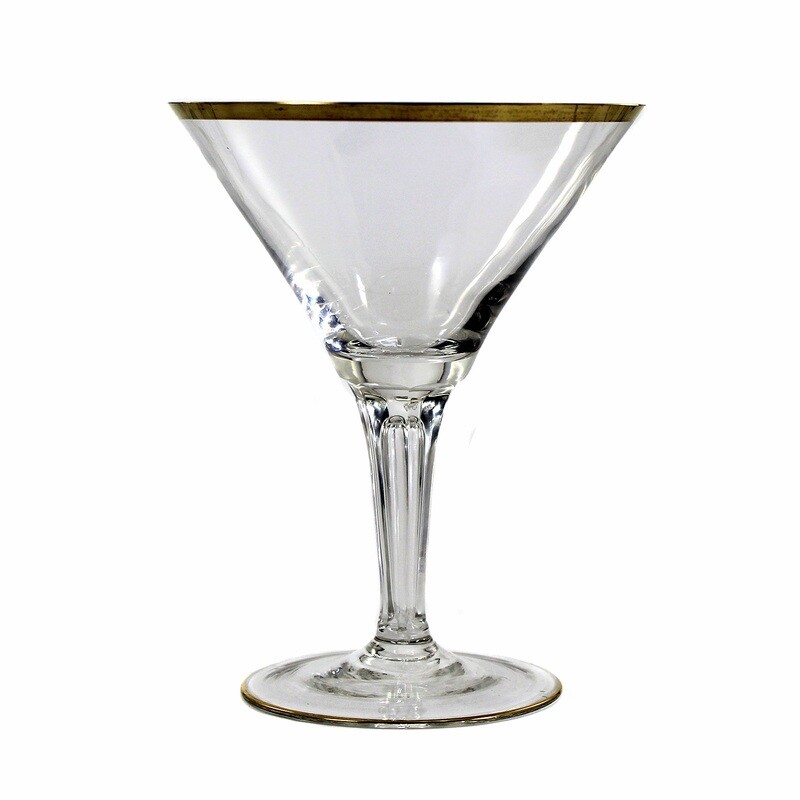 1st of 7. Champagne bowl with faceted shaft and pierced air bubbles