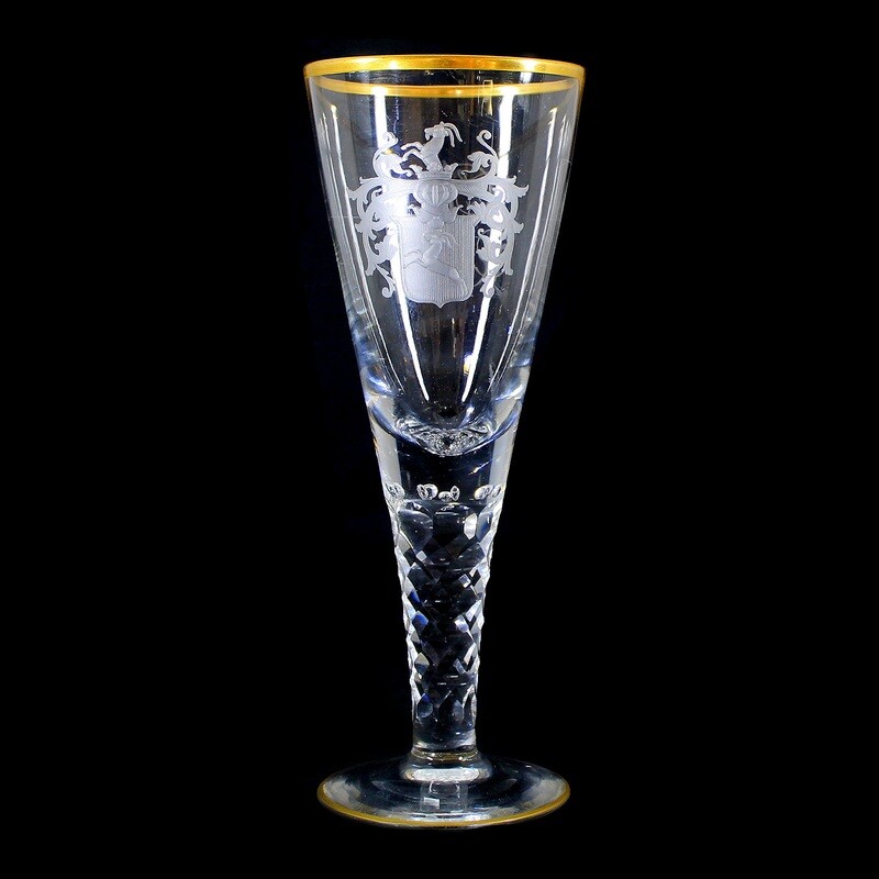 28cm high cup with inset. Bubbles and engraved coat of arms, Josephinenhütte
