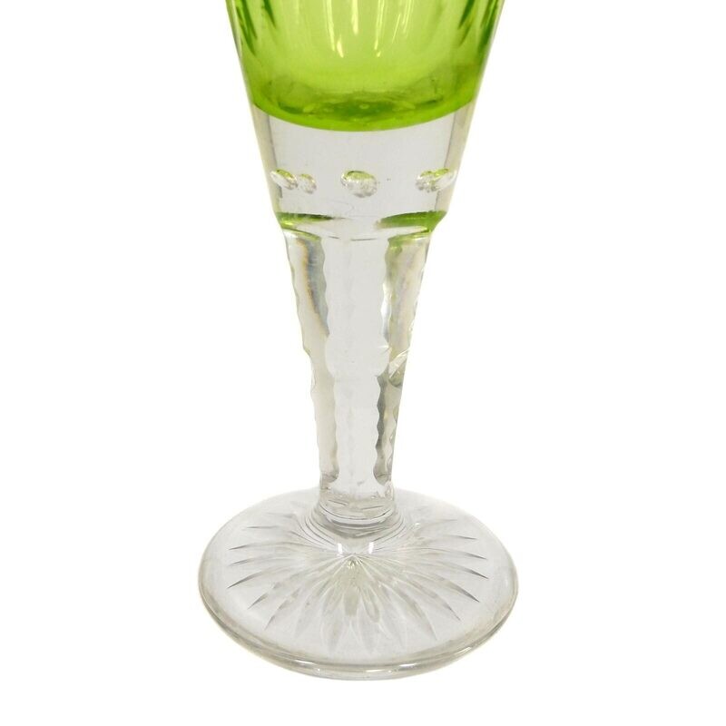 2 class Cups with pistachio-colored cups &amp; pierced air bubbles, Josephinenhütte