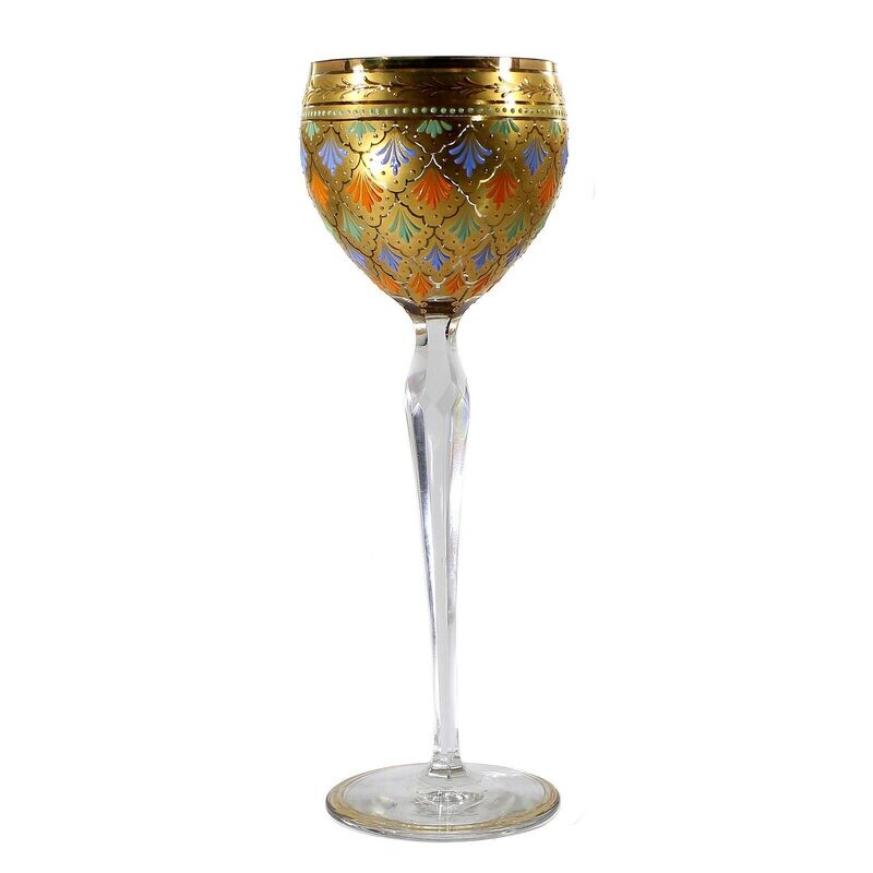 1st of 4. Rare stemmed glass with gold and enamel painting, Josephinenhütte