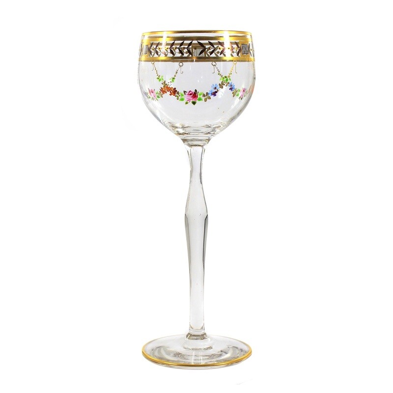 1st of 5. Stem glass with gold and enamel painting, Josephinenhütte around 1919