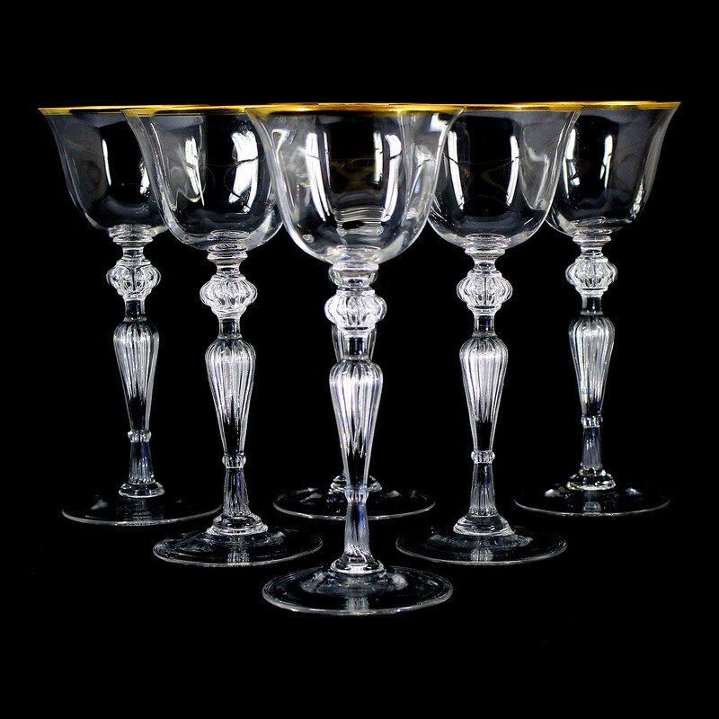 6 stem glasses with enclosed air beads, Josephinenhütte, Graham &amp; Zenker