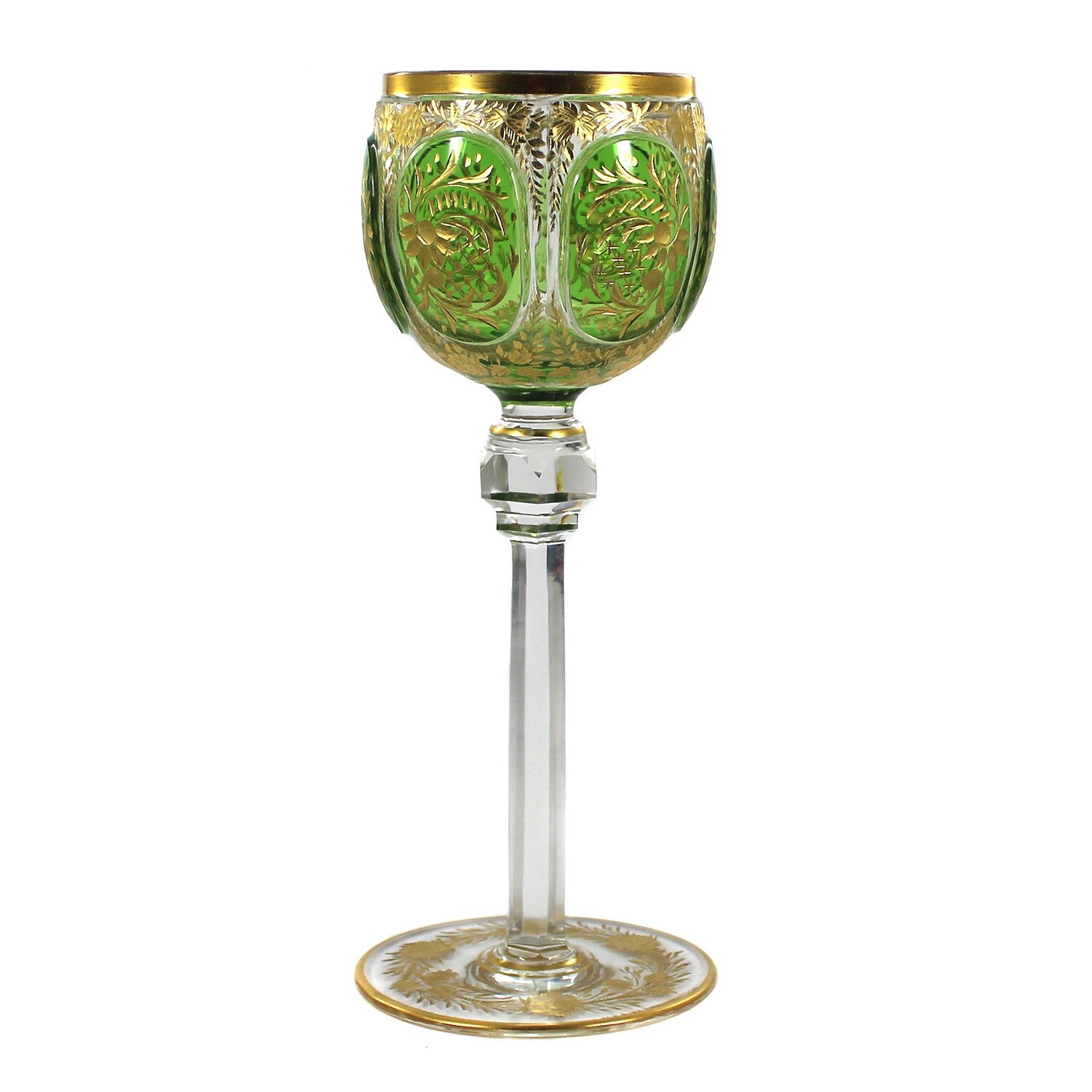 Stem glass with engraved floral decor and polished gold application around 1900