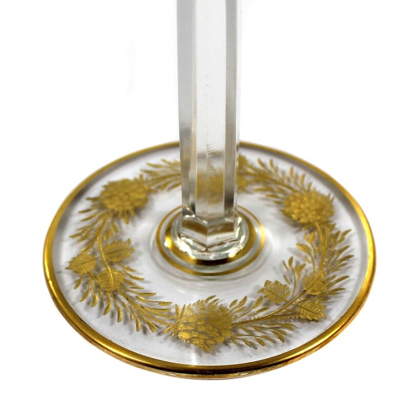 Stem glass with engraved floral decor and polished gold application around 1900