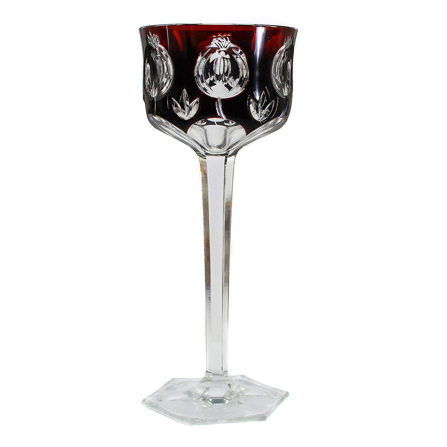 Stem glass with faceted stand, overlaid bowl with spheres, Josephinenhütte
