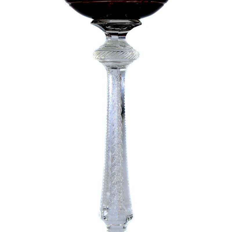 Stem glass with ruby red overlay and air filigree, Josephinenhütte around 1920