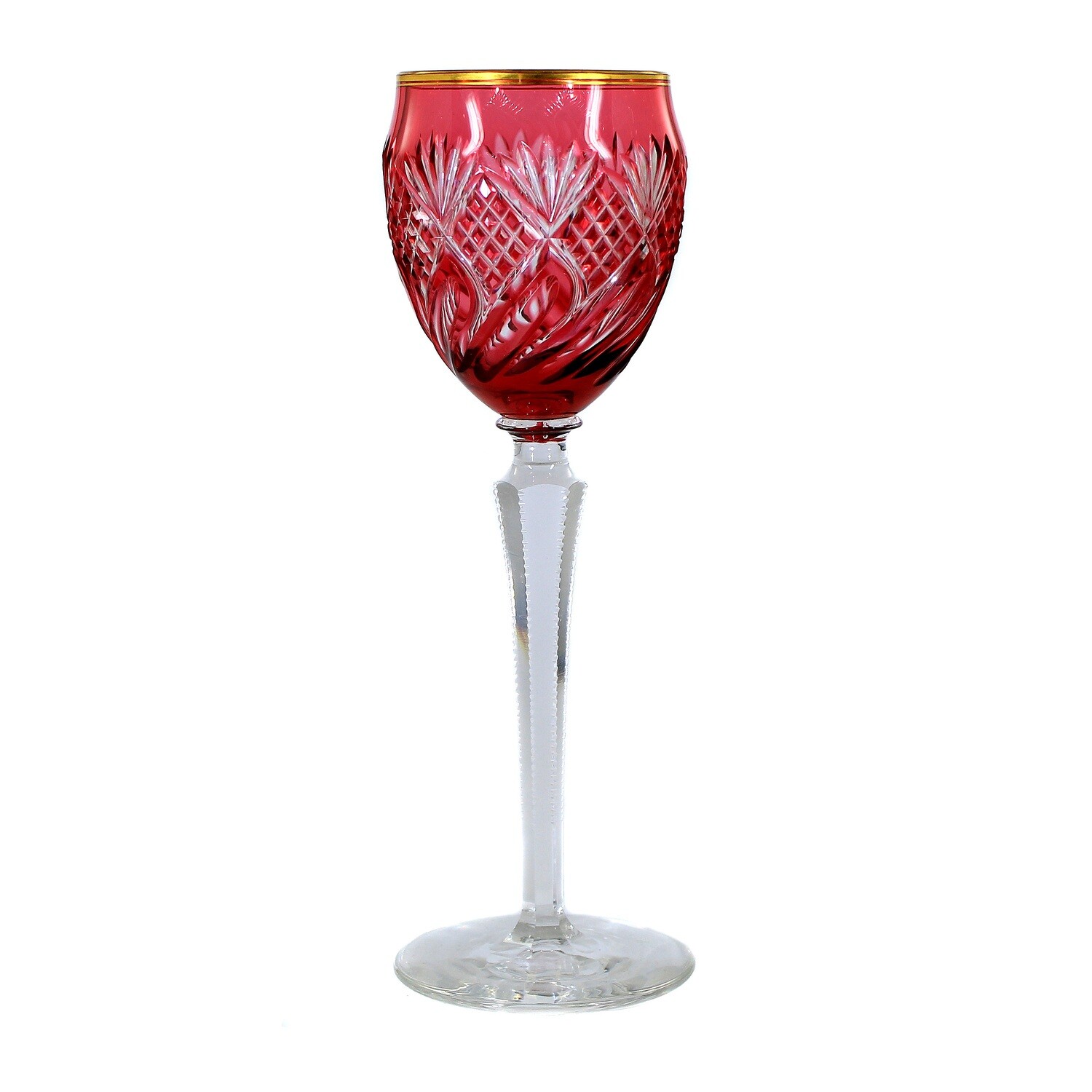 Stem glass with gold ruby overlay and decorative cut, Josephinenhütte around 1900