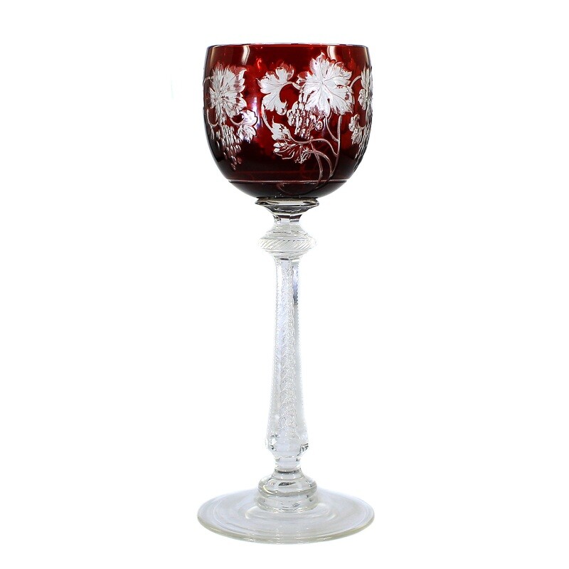 Stem glass with ruby red overlay and air filigree, Josephinenhütte around 1920