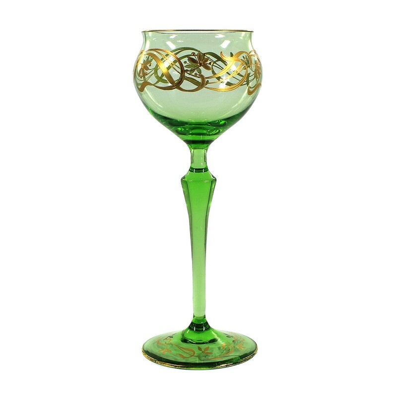 Stem glass with relief and polished gold painting, Josephinenhütte, Camillo de Maess