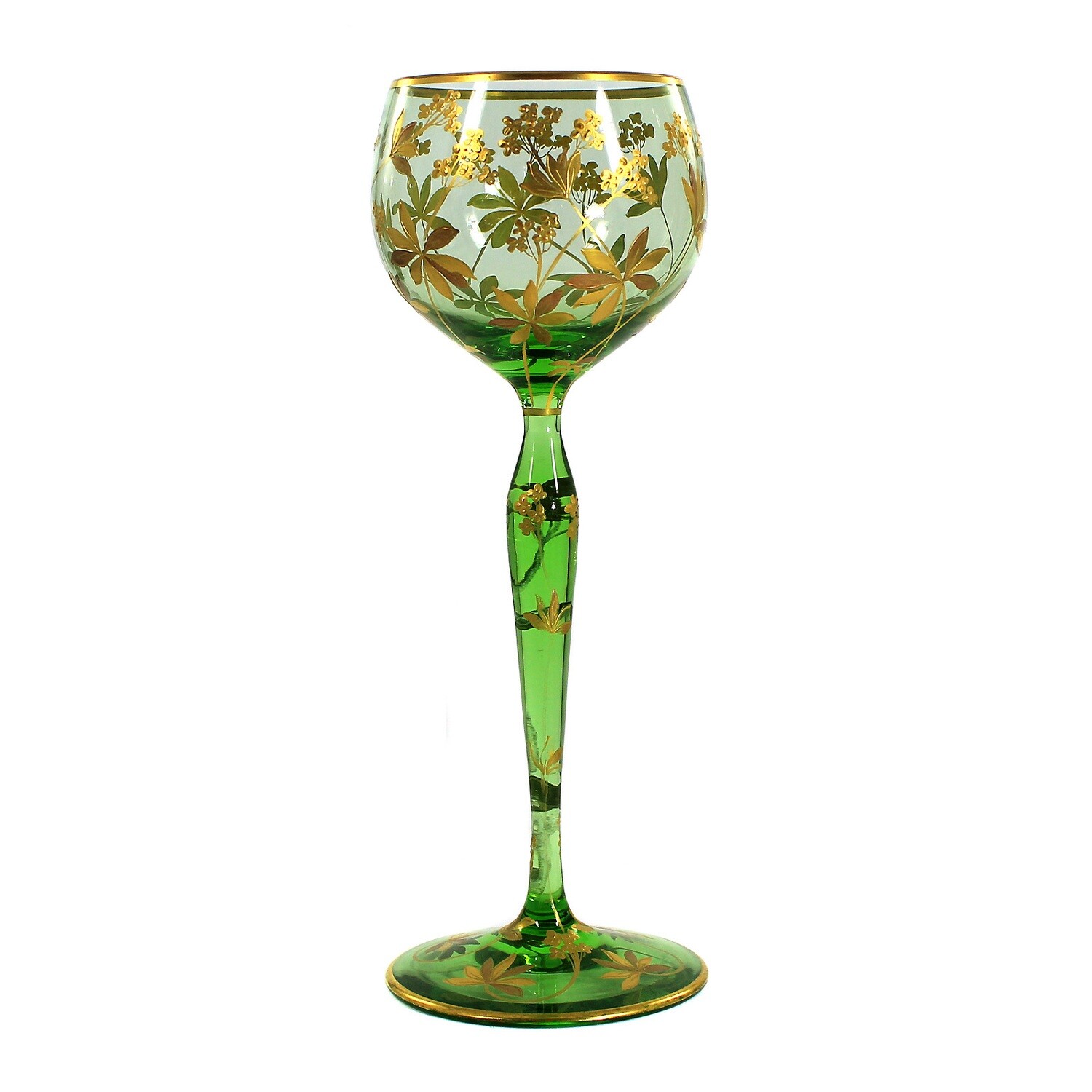 Stem glass with relief and polished gold painting, Josephinenhütte, Camillo de Maess