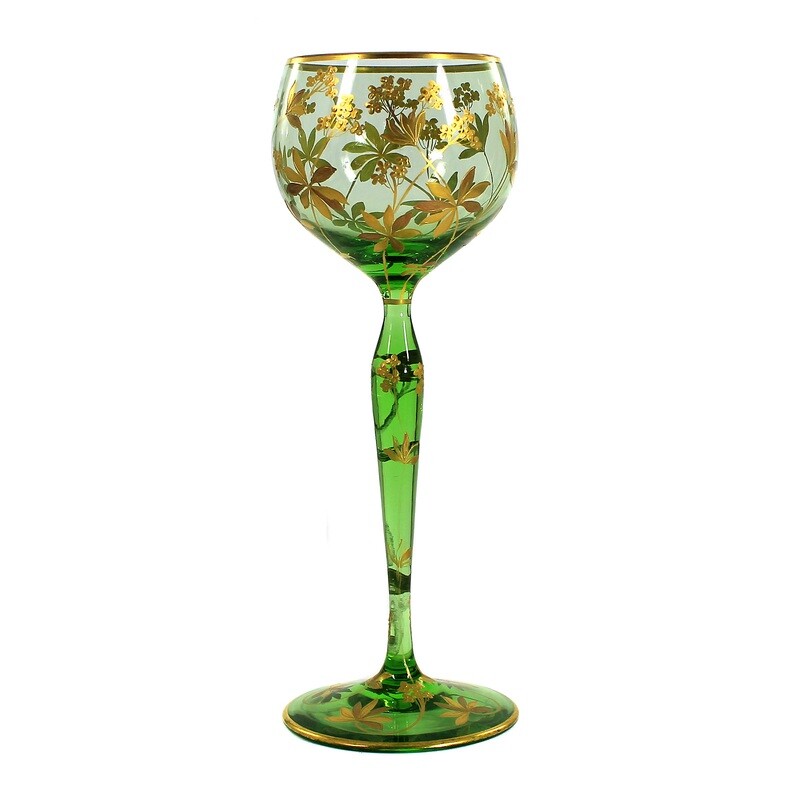 Stem glass with relief and polished gold painting, Josephinenhütte, Camillo de Maess