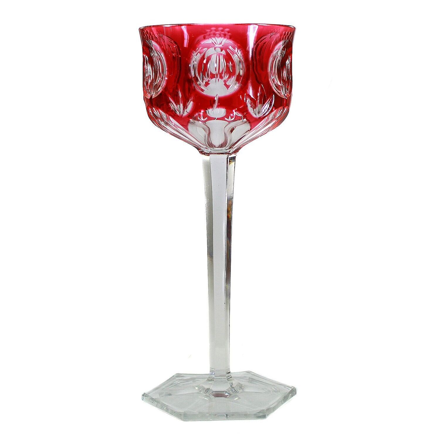 Stem glass with faceted stand, overlaid bowl with spheres, Josephinenhütte