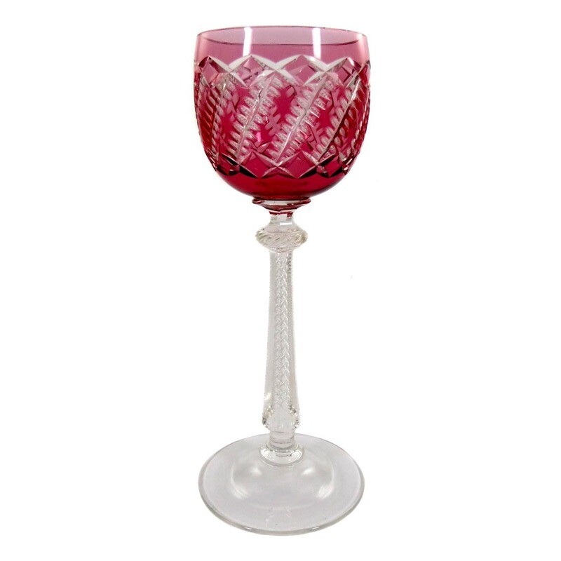 Stem glass with overlay and air filigree, Josephinenhütte around 1920