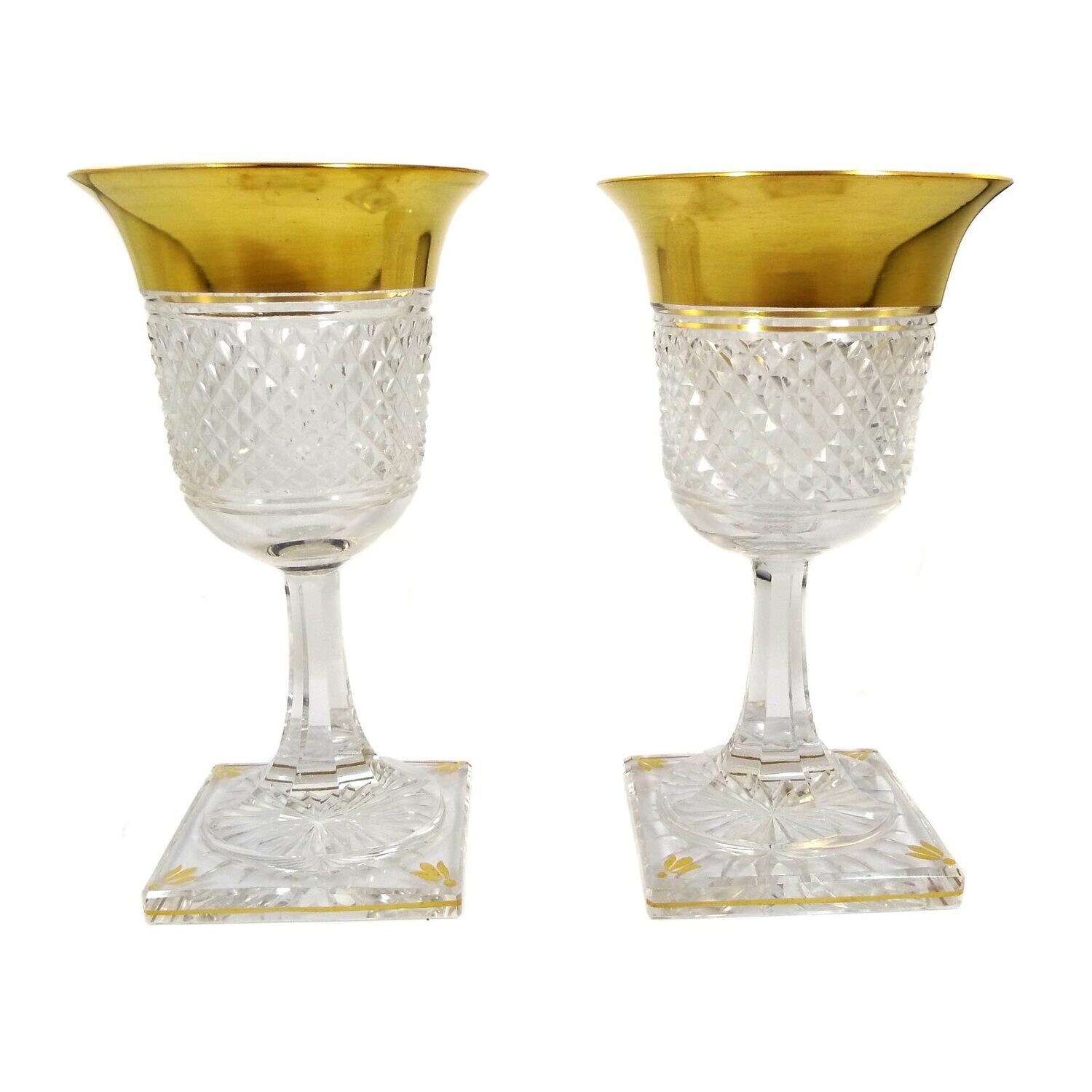 1st of 2. Wine glass with brilliant cut &amp; wide gold rim, Josephinenhütte, Viktoria