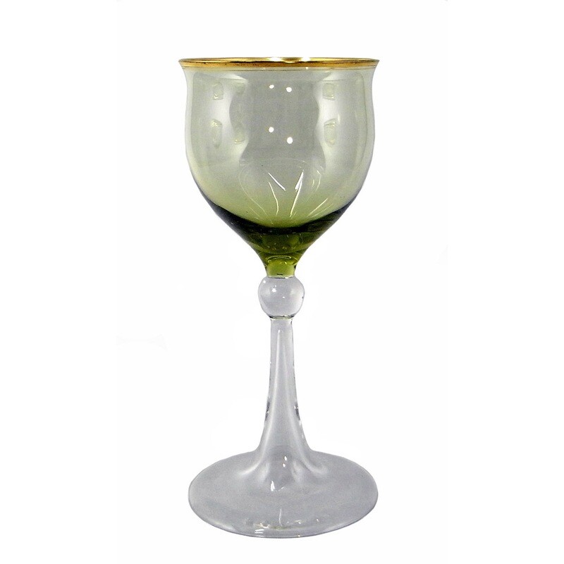 1st of 3. Wine glasses with pistachio-colored bowl, Josephinenhütte, service 1390