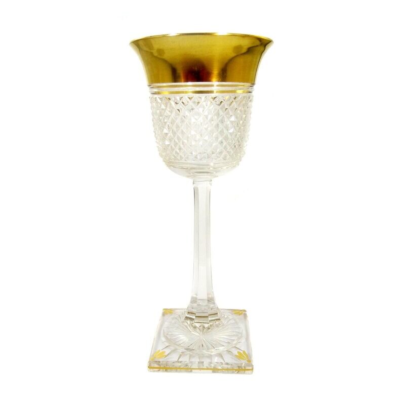 6 stem glasses with brilliant cut &amp; wide gold rim, Josephinenhütte, Viktoria