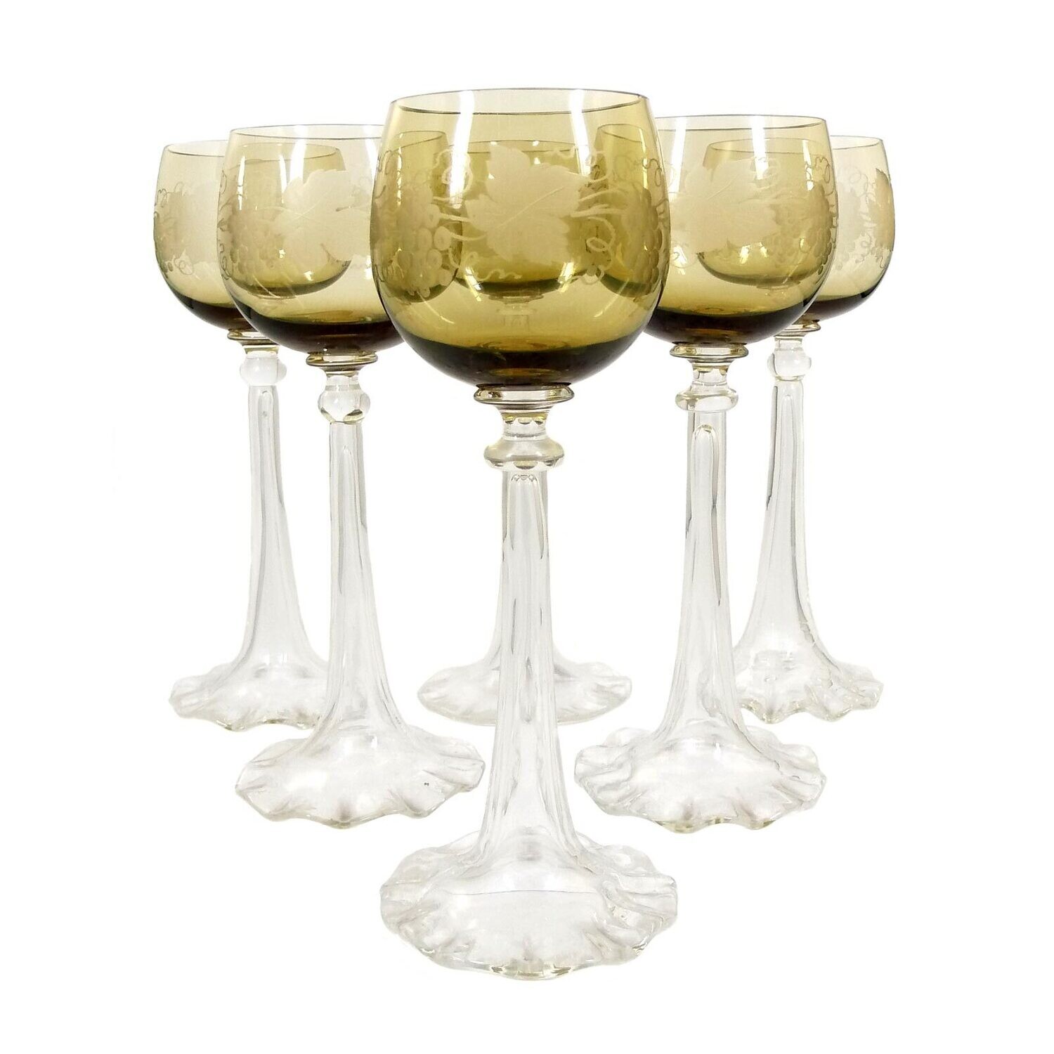 1st of 6. Wine glass with trumpet-shaped shaft and wavy edge, Josephinenhütte