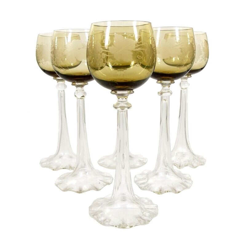 1st of 6. Wine glass with trumpet-shaped shaft and wavy edge, Josephinenhütte
