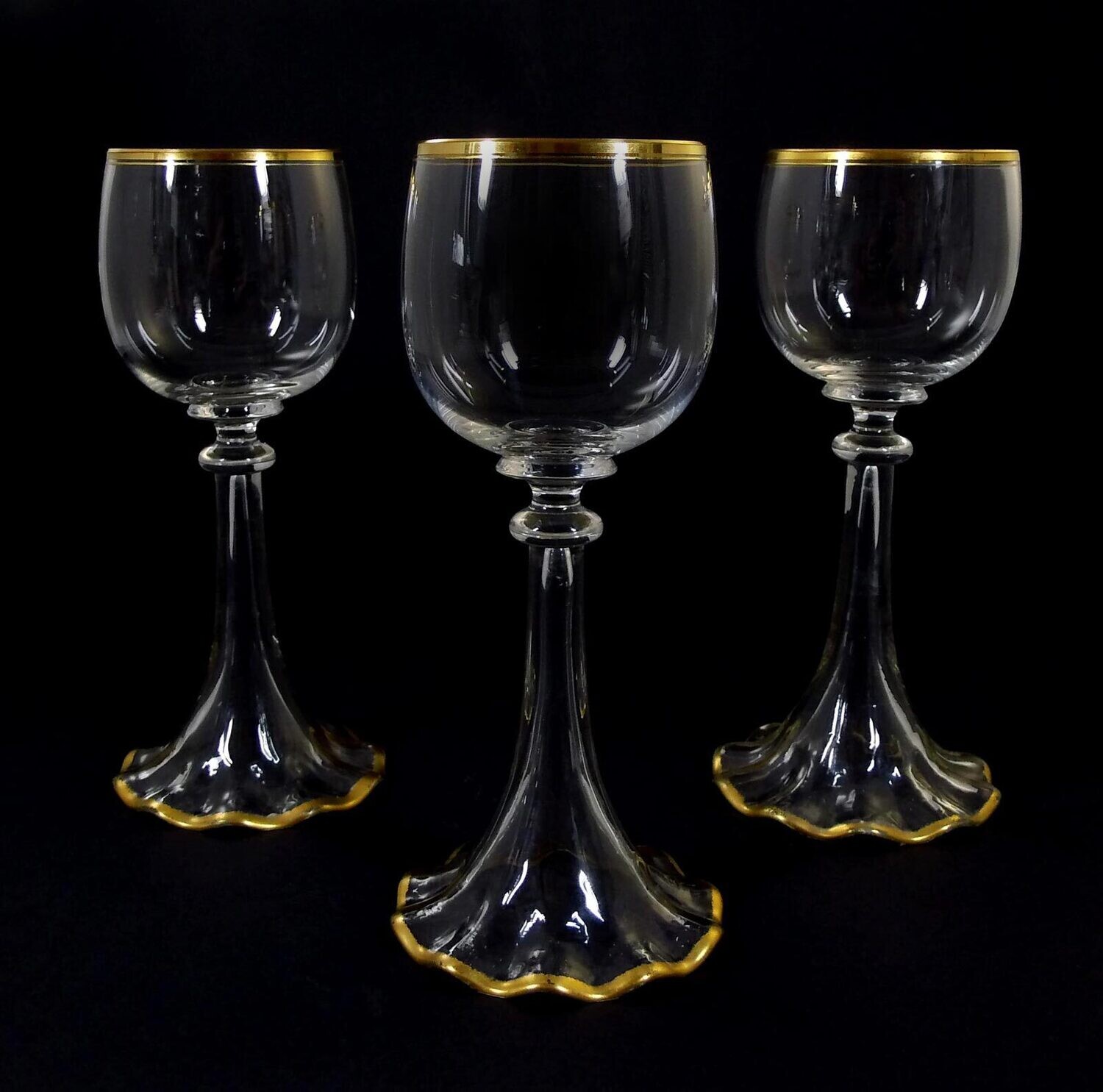 1st of 3. Wine glass with wave-shaped base, Josephinenhütte Service 1300 around 1900