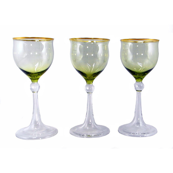 1st of 3. Wine glasses with pistachio-colored bowl, Josephinenhütte, service 1390
