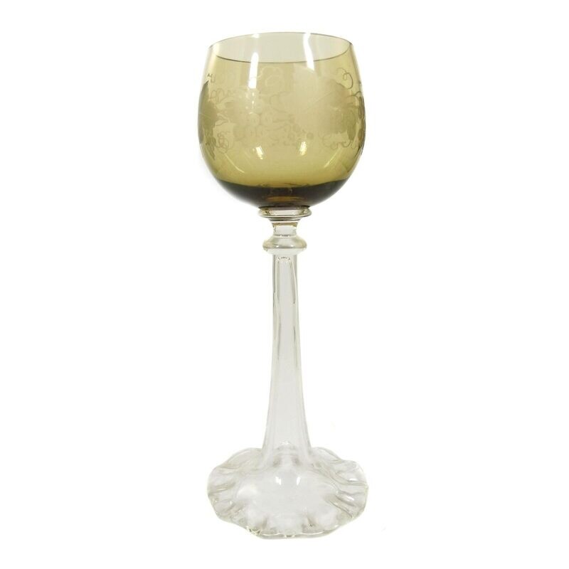 1st of 6. Wine glass with trumpet-shaped shaft and wavy edge, Josephinenhütte
