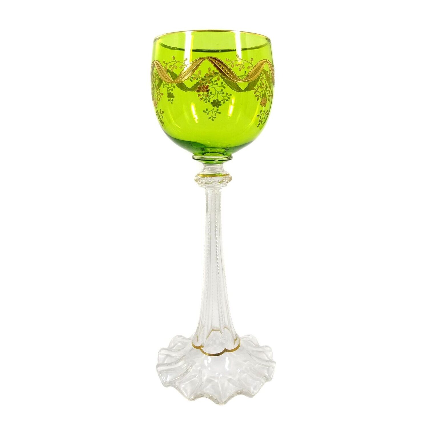 Stem glass with overlay, base with wavy edge, Josephinenhütte, painting Hanney