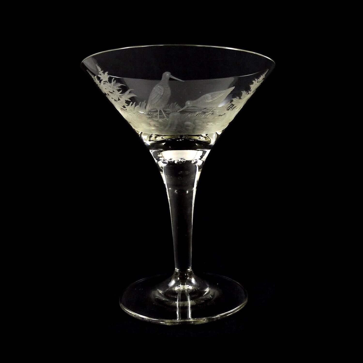 Champagne bowl with hunting engraving and pierced air beads, Josephinenhütte