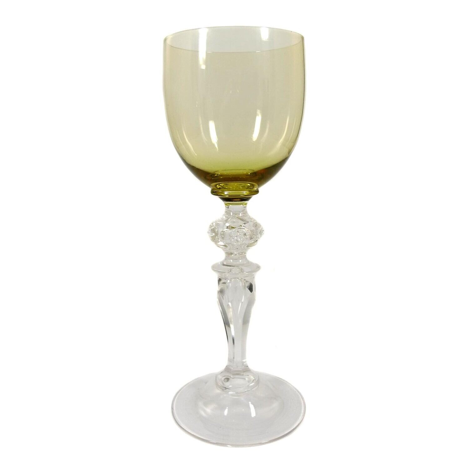 Stem glass with elaborate stem shaft and amber-colored bowl, Josephinenhütte