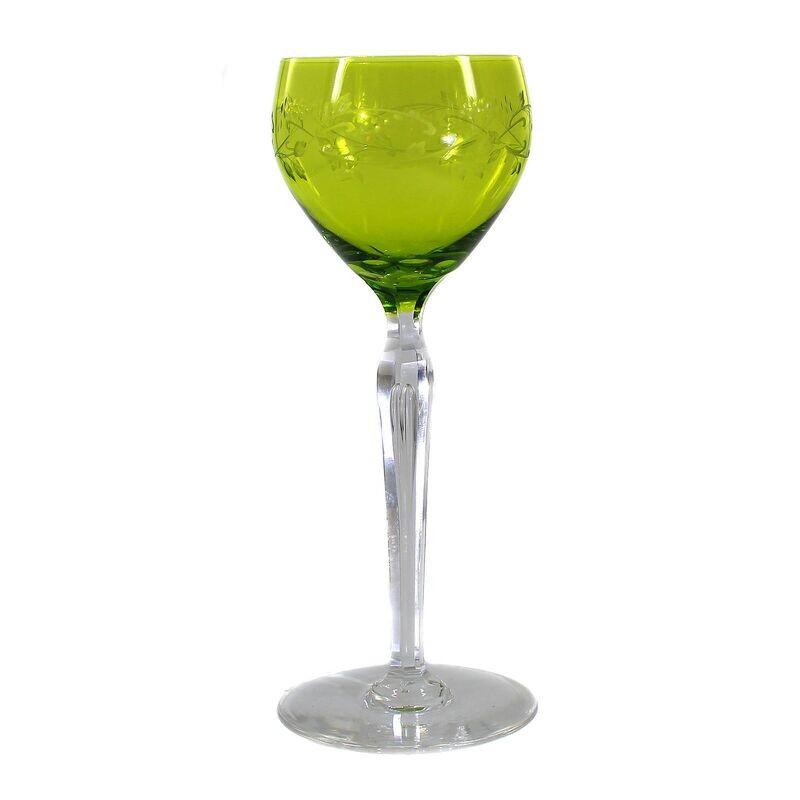 Stem glass with a light green bowl and ornamental cut decoration, Josephinenhütte around 1900