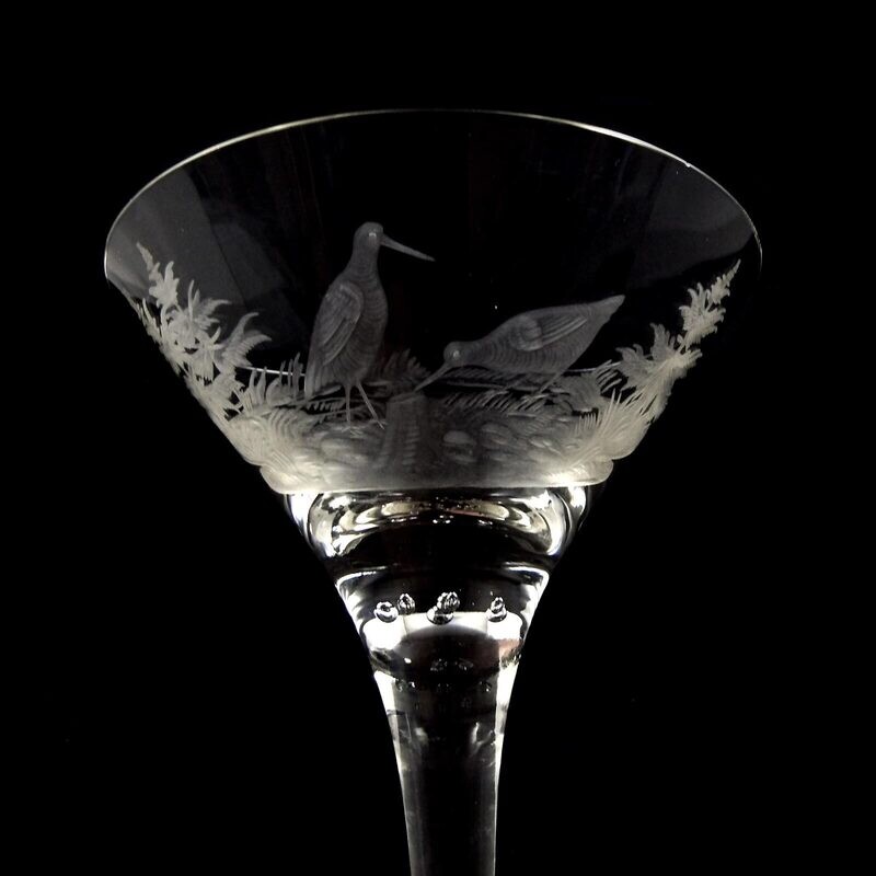 Champagne bowl with hunting engraving and pierced air beads, Josephinenhütte