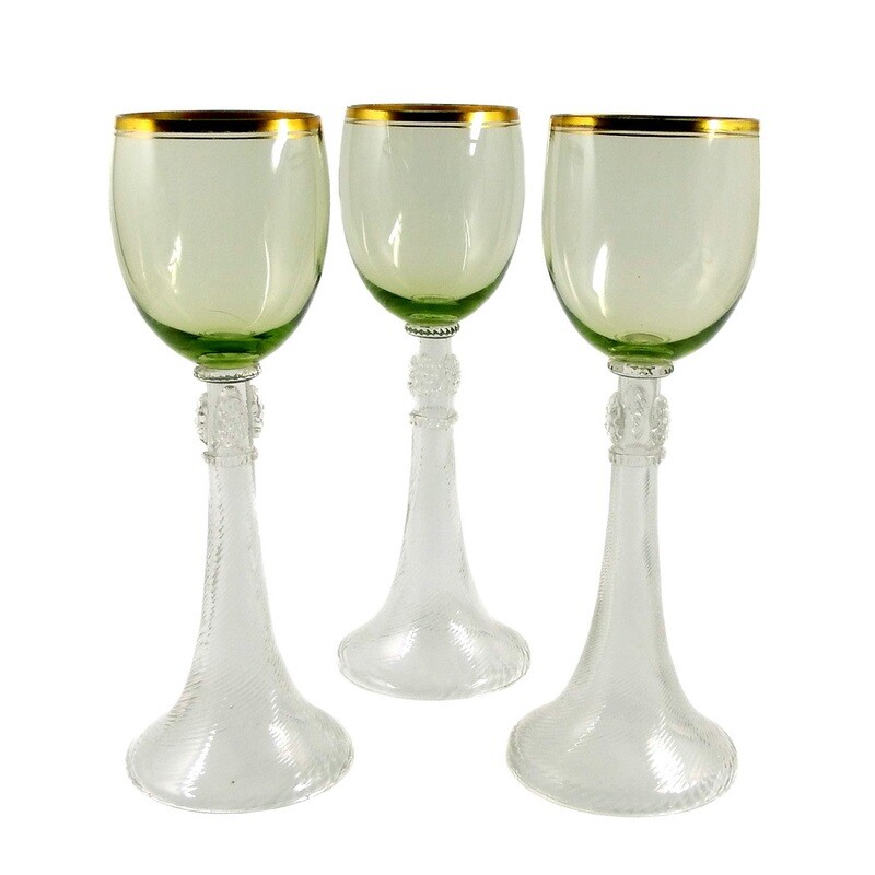 1st of 3. Wine Roman with light green cup and polished gold rim, Josephinenhütte