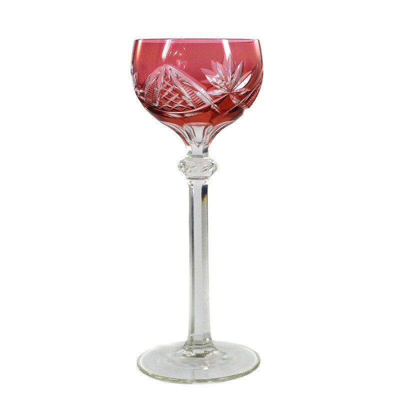 Stem glass with pink overlay and decorative cut decoration, Rohrbach &amp; Böhme around 1920