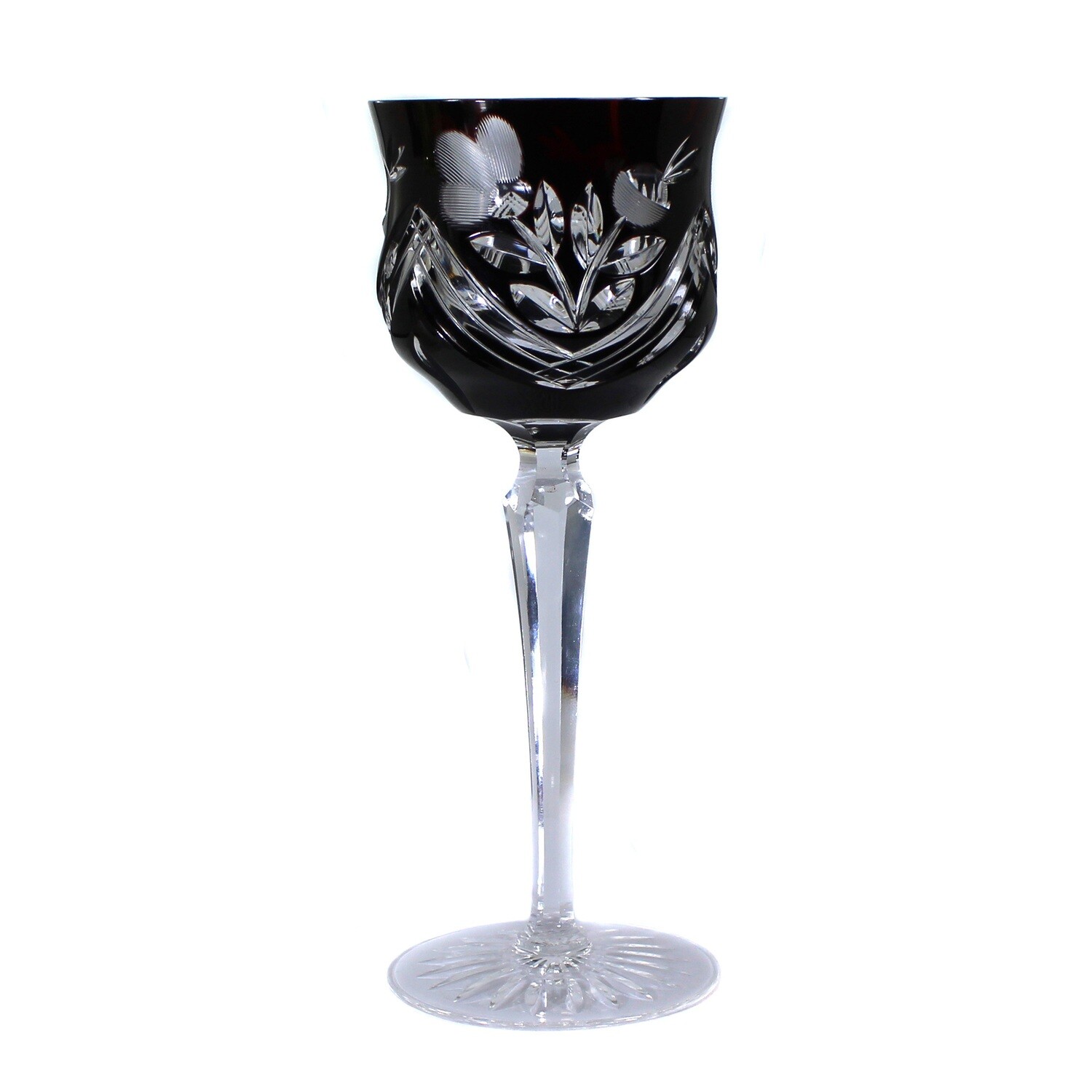 Stem glass with copper ruby overlay and wedge cut decoration, R &amp; B around 1935