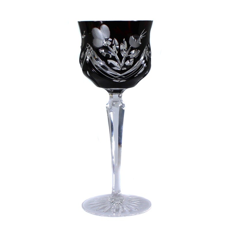 Stem glass with copper ruby overlay and wedge cut decoration, R &amp; B around 1935