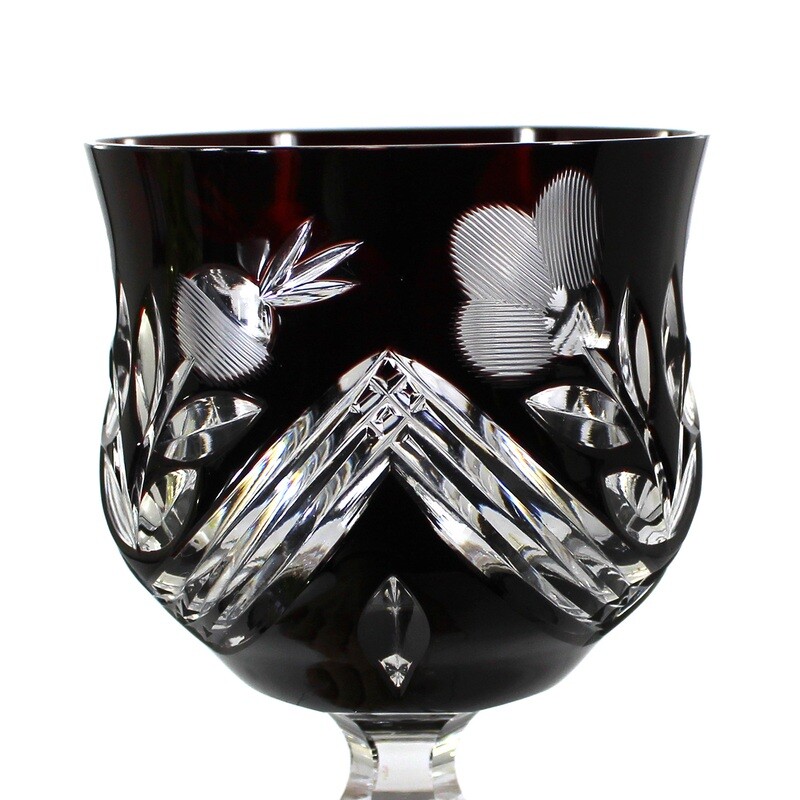 Stem glass with copper ruby overlay and wedge cut decoration, R &amp; B around 1935