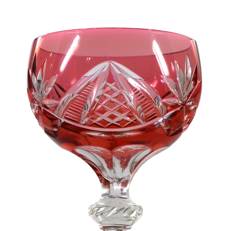 Stem glass with pink overlay and decorative cut decoration, Rohrbach &amp; Böhme around 1920