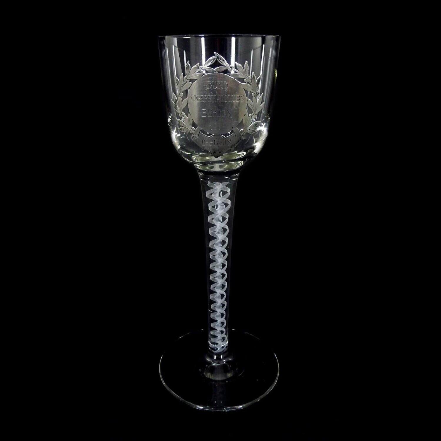 Thread glass cup with lace filigree &amp; silver medallion, KYN Berlin 1908, Josephinenhütte